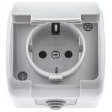 Фото товара - 5-202-03 Intro Atlantic Розетка с заземлением со шторками 2P+E Schuko, 16А-250В, IP54, открытой установки, серый [1/10] №2