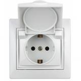 Фото товара - 1-203-01 Intro Plano Розетка с заземлением 2P+E Schuko с крышкой, 16А-250В, IP20, СУ, белый [1/10?] №2