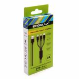 ERGOLUX ELX-CDC05-C02 (Кабель 3в1- Micro USB-Lightning-Type C, 3А, 1,2м, Черный, Зарядка, Коробка) [1/10]