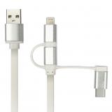 Smartbuy Дата-кабель USB - 3 в 1 Micro+Type-C+8 pin, длина 1 м, белый [1]