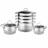 Hoffmann 5854 Набор кастрюль с пароваркой, 6 пр. 2,9л. 5,2л. 8,2л. нерж. сталь, индукция [1/2?]