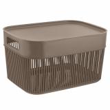 Фото товара - PlastRep Корзина для хранения Keeplex Дождь с крышкой 12л 34,8х25х19,6см нежный тауп [1] №1
