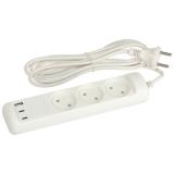 Фото товара - ЭРА U-3-3m-USB-W Удлинитель электрический, 3 розетки + 3xUSB A+C 3м 10А белый [1] №1